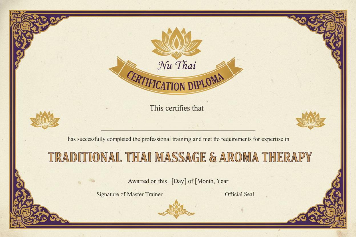 Ausgebildet in Nuad Thai & Aroma Zertifikat