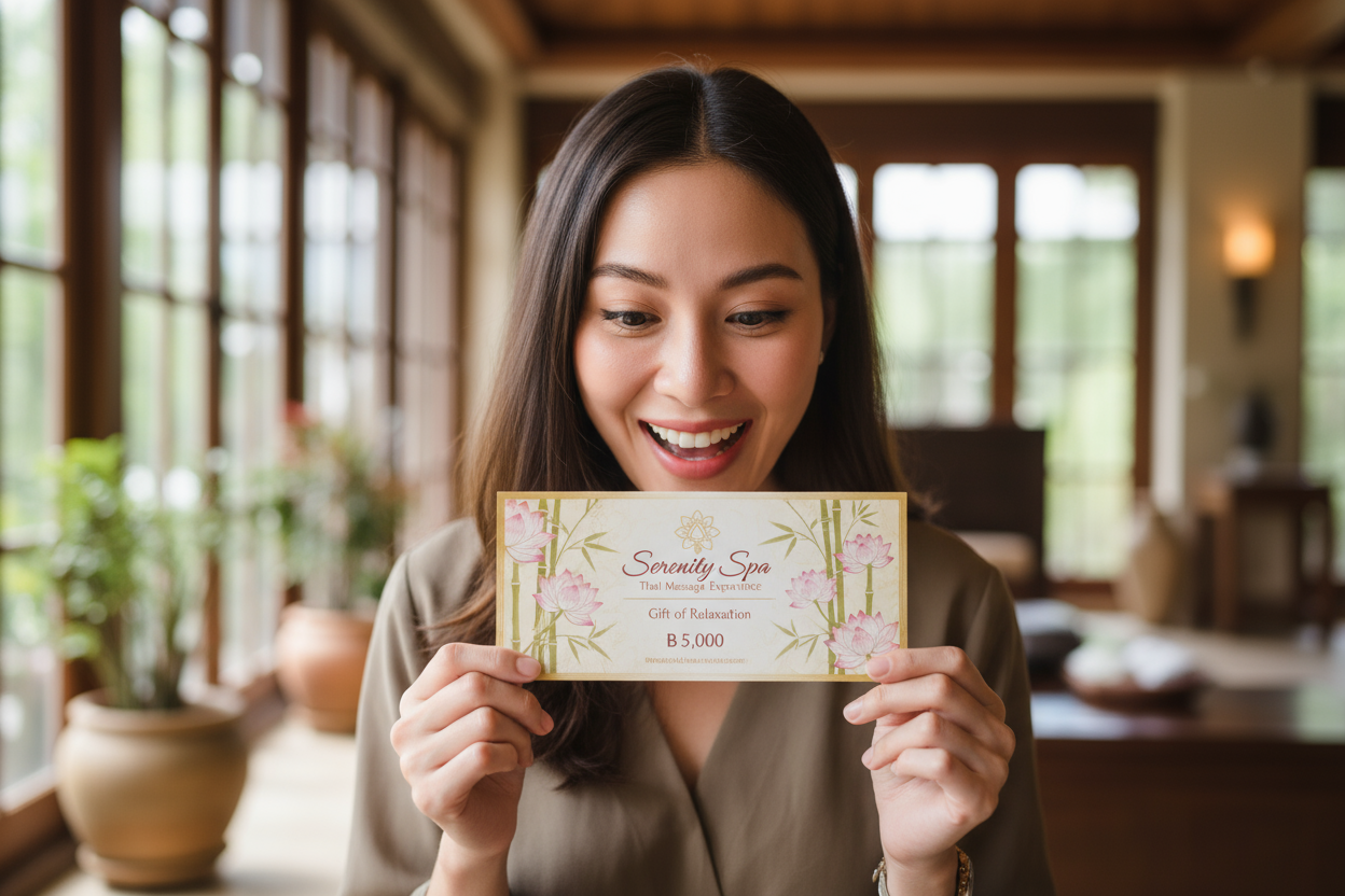 Bild von Geschenkgutschein und jemand der sich freut